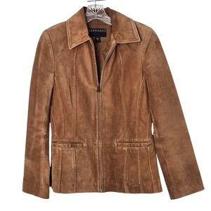 Bernardo Men's Sz XS Light Brown Suede Retro Leather Zip Up Pocket Jacket